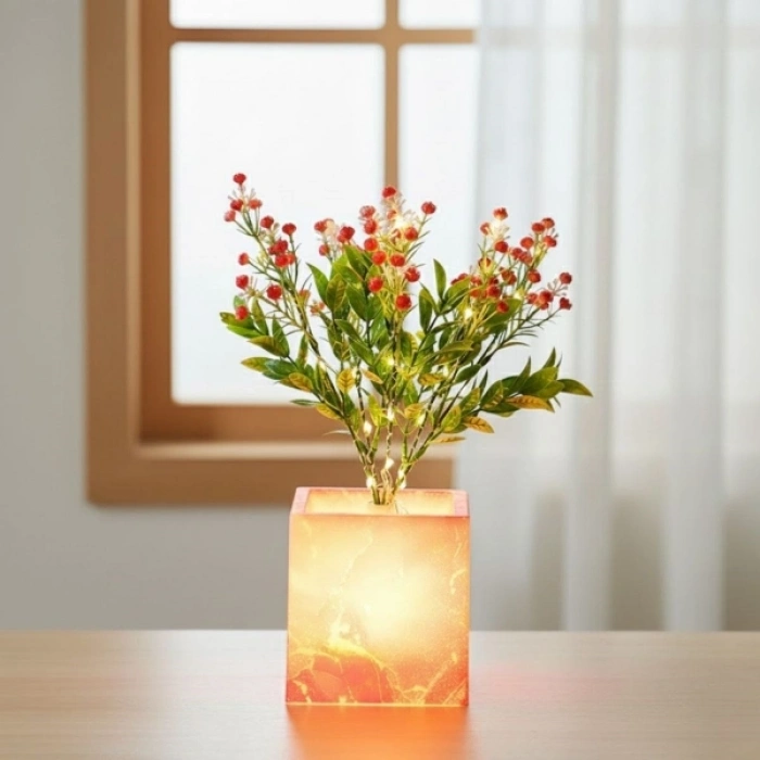 Pembe Saksılı LED Yapay Çiçek