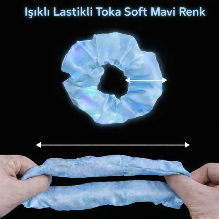 Soft Mavi Renk LED Işıklı Lastikli Saç Tokası - 3 Modlu