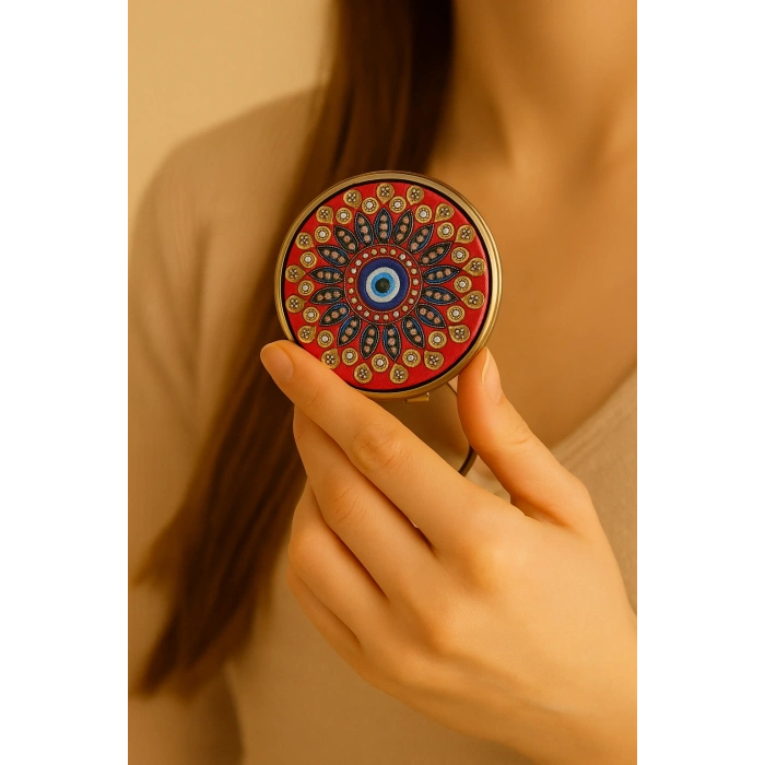 Taşlı Yuvarlak El Aynası Kalın Model 5