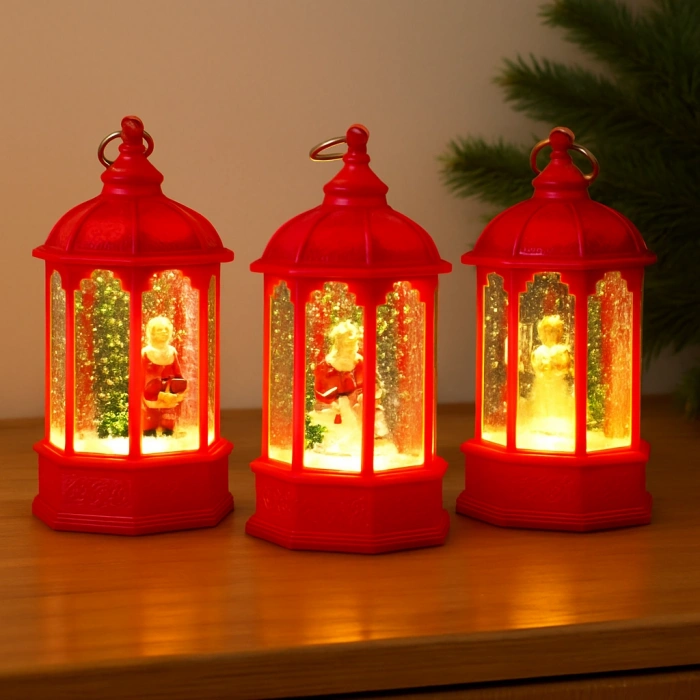 Yılbaşı Temalı Işıklı Kar Küresi Kırmızı Tasarım