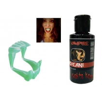 Fosforlu Çift Damak Takma Vampir Dişi ve 50 gr Tiyatro Kanı Set