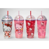 Sevimli Hello Kitty Pipetli Işıklı Boncuklu Suluk Bardak 400 ml