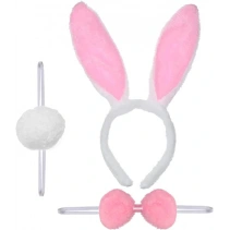 Tavşan Kostüm Seti Taç Papyon Kuyruk Pembe Renk