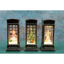 Telefon Kulübeli Işıklı Kar Küresi Siyah Tasarım