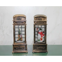 Telefon Kulübesi Tasarımlı Yılbaşı Temalı Işıklı Müzikli Kar Küresi Model 1