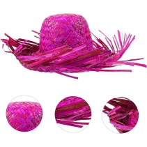 Tropikal Parti Fuşya Hasır Hawaii Şapkası