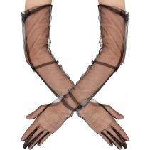 Uzun Boy Likralı Siyah Yetişkin Mega Tül Eldiven