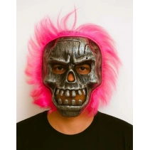 Wild Skull - Gümüş Kafatası Pembe Saçlı İskelet Maske