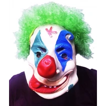 Yeşil Afro Peruklu Palyaço Maske