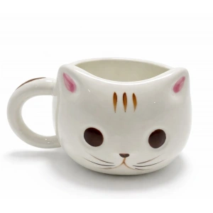 3D Kedi Tasarımlı Kabartmalı Seramik Kupa Bardak