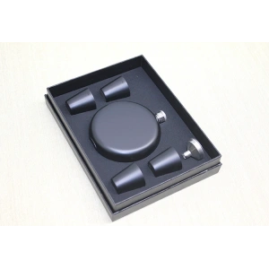 4 Shot Bardaklı Matara Seti Yuvarlak Siyah