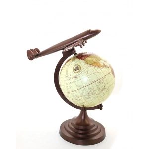 40x25 cm Pirinç Uçak Tasarımlı Dünya Küre