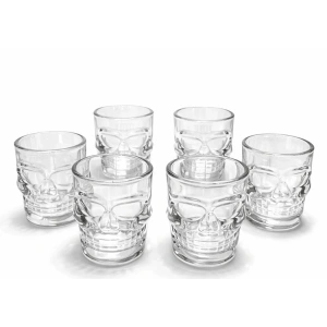 6lı Kurukafa Şeffaf Cam Shot Bardağı Seti 9x8 cm