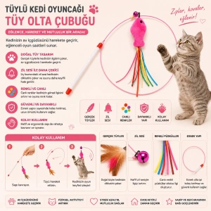 Balık Figürlü Kedi Oltası Oyuncağı – Zilli İnteraktif Kedi Oyun Çubuğu