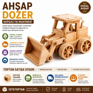 Doğal Ahşap Oyuncak Dozer Kepçeli İş Makinesi Çocuk Oyuncağı
