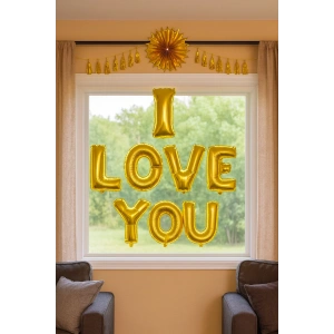 I Love You Folyo Balon Altın Renk 35 CM