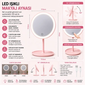 LED Işıklı Masaüstü Makyaj Aynası – Dokunmatik Kontrollü Çift Taraflı Kozmetik Ayna