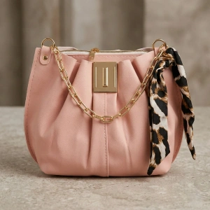 Leopar Desenli Fular Detaylı Pudra Pembesi Çanta