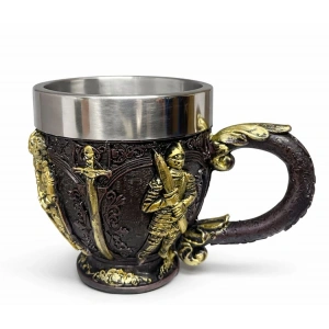 Şövalye Kabartmalı 3D Paslanmaz Çelik Kupa Bardak