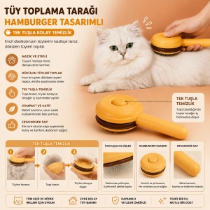 Tek Tuşlu Kedi ve Köpek Tarağı – Tüy Toplama ve Bakım Fırçası