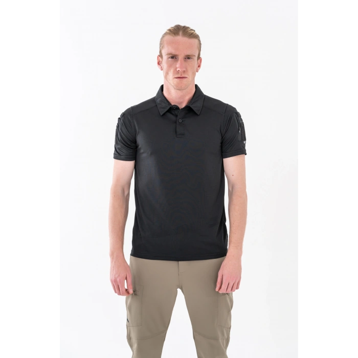 Combat Taktik Pike Tişört Kısa Kol / Polo Yaka Siyah Polyester