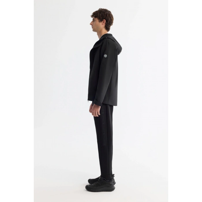 Kurşun Geçirmez AVVA Siyah Kapüşonlu Su İtici Rüzgar Geçirmez Mıknatıs Kapama İnce Mont