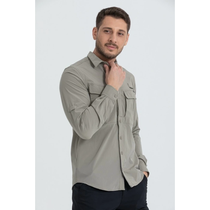 Likralı TAKTİK KORUMA GÖMLEĞİ Bej Olimpos kumaş Outdoor Gömlek