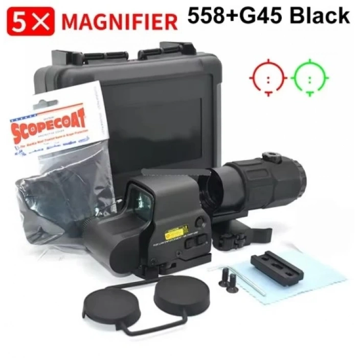 Markasız 558 Beyaz Camlı Reddot ve G45 5x Magnifier Replika Holografig Nişangah Airsoft ve 36 KB içindir