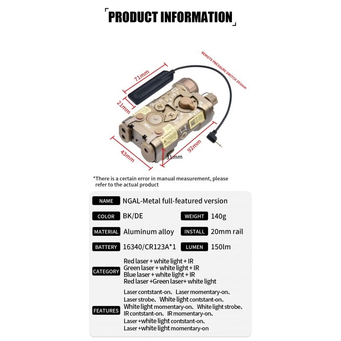 NGAL -Metal Kasa Next Generation Aiming Laser IR YEŞİL LAZER Airsoft EFELER BALİSTİK