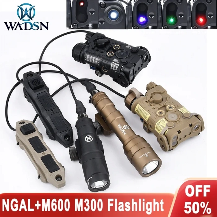 NGAL -PLASTİK KASA YEŞİL Lazerli + Tüfek Feneri 22mm Wadsn Metal M300W Strobe Scoutlight M600W TÜFEK Feneri, Silah feneri Airsoft Kablolu Metal fener 22 mm ray için