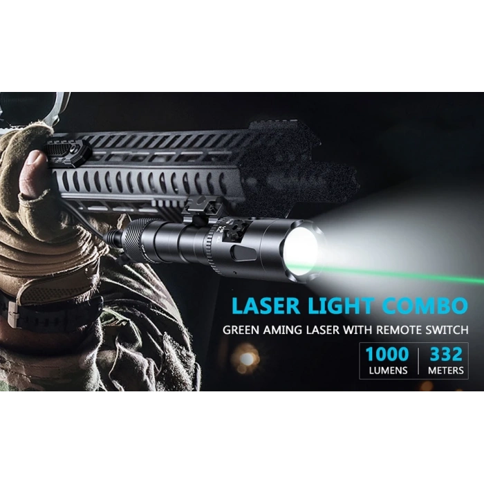 Richfire 1000 Lümen Yeşil Lazerli Tüfek Feneri , Long Distance Laser Sight with Light Combo Flashlight
