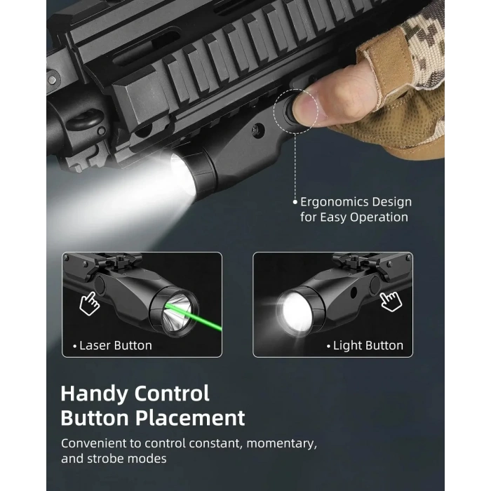 Richfire 1700 Lümen Tüfek Lazeri Yeşil + Fener Kombo Green Laser Light Laser Tactical Flashlight White Light Combo IP66 Waterproof Outdoor Light