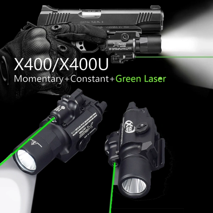 Surefire X400 ULTRA METAL YEŞİL LAZERLİ 150 LUMEN TAKTİK TABANCA TÜFEK FENERİ REPLİKA