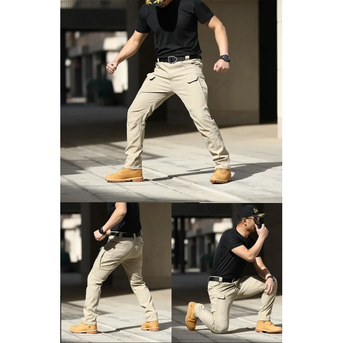 Taktik Spandex İnce Polyester Kumaş Likralı IX7 Kargo Pantolon İTHAL Haki Renk,Kamp, Yürüyüş, Polis Pantolonu