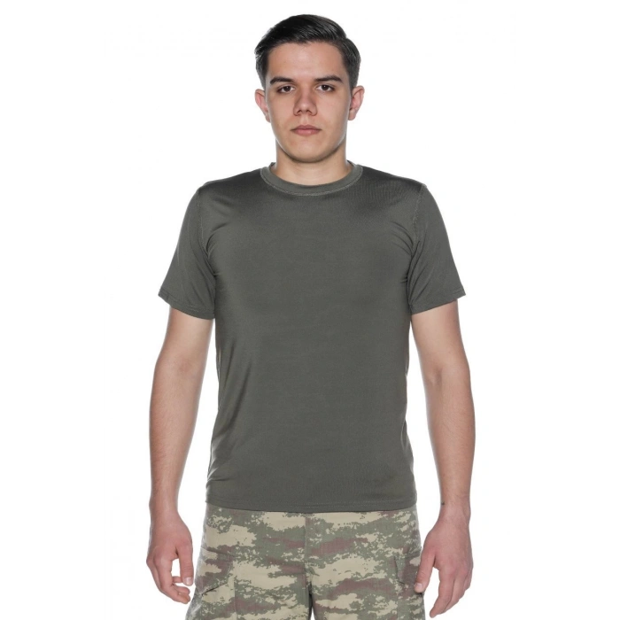 Termal Tişört Mikrofiber Haki Renk Kısa Kol
