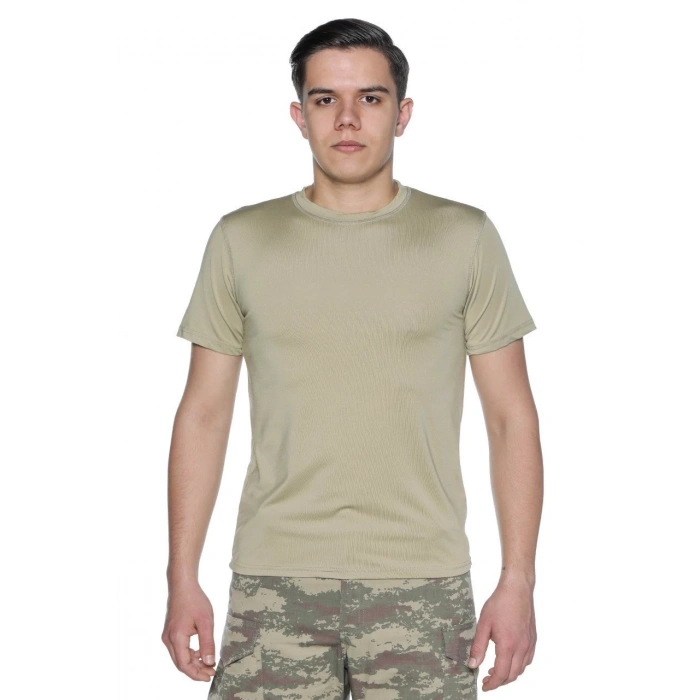 Termal Tişört Mikrofiber Krem Renk Kısa Kol