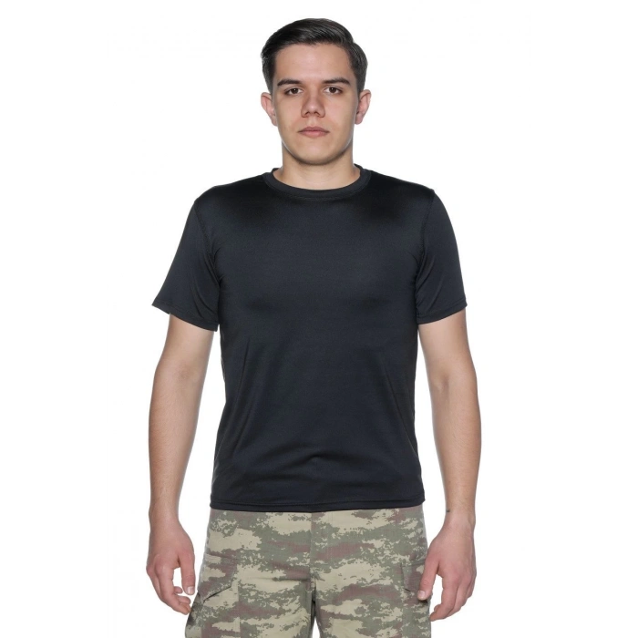 Termal Tişört Mikrofiber Siyah Renk Kısa Kol