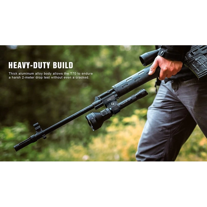 TrustFire T70 LED Tüfek Feneri Mıknatıslı Namluya Tutunabilir, 2300 lümen, 1000 m menzil, 2 x 18650 3400 mAh pil, 1 x TR-016 pil şarj cihazı, 1 x GM03 mıknatıslı tutucu ve 1 x kit-3 dahilinde uzaktan kumanda