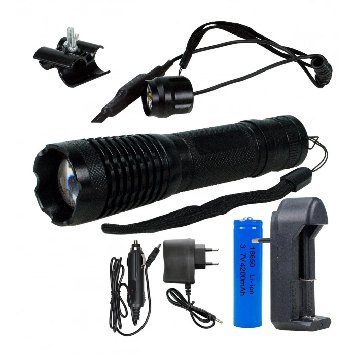 Tüfek Feneri Led Zoomlu Şarjlı Kablolu Power 5 Parça Ortaboy