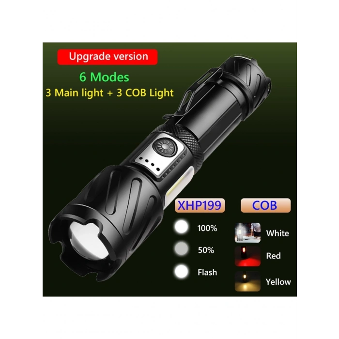 UZUN Menzil Tüfek Feneri LEd Zoomlu Şarjlı Büyük BOY 1500 METRE,Süper XHP199 En Güçlü LED El Feneri XHP90 Yüksek Güç Torch Işığı Şarj Edilebilir Taktik El Feneri 18650 USB Kamp