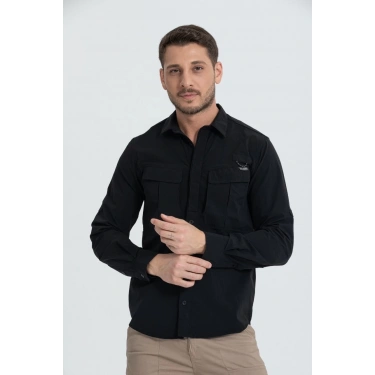 Likralı TAKTİK KORUMA GÖMLEĞİ Siyah Olimpos kumaş Outdoor Gömlek