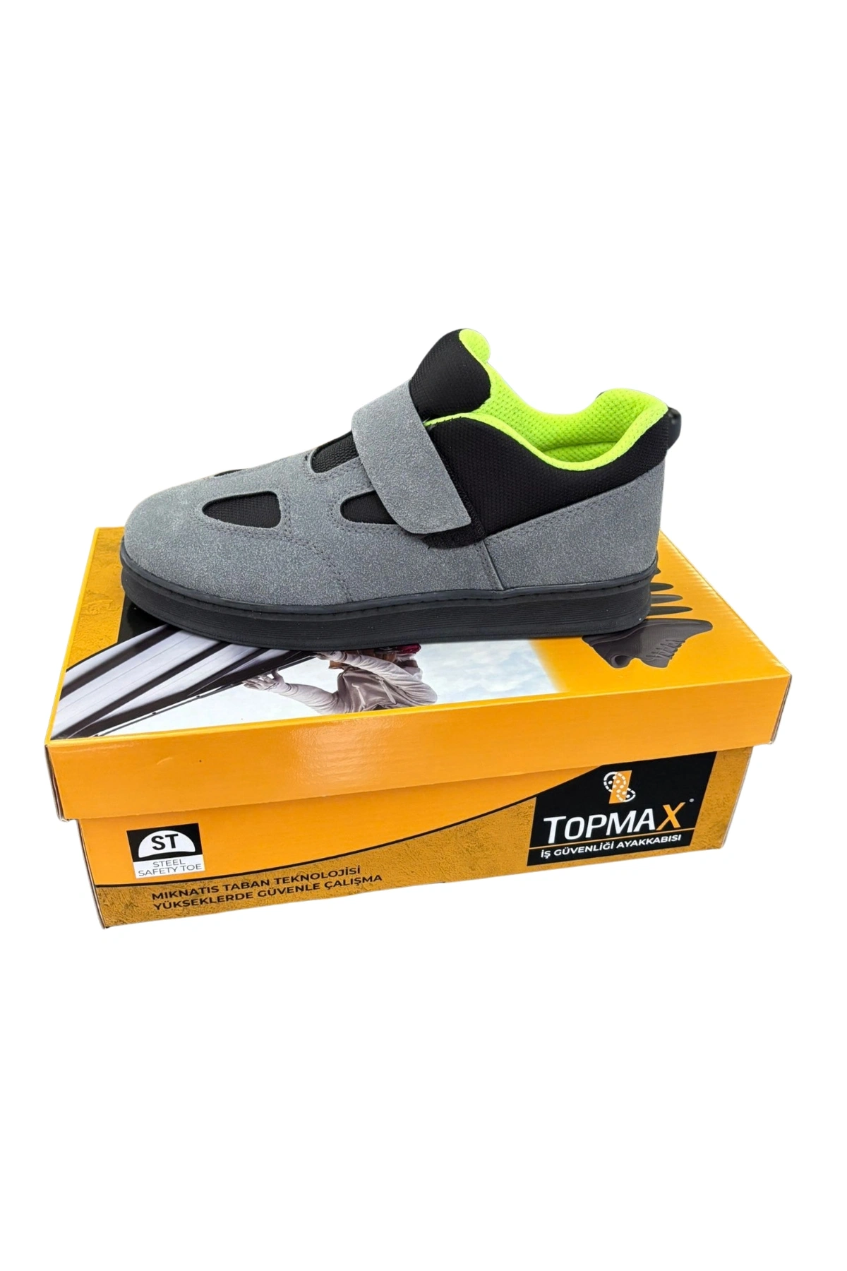Kaynak Çapaklarına Dayanıklı, Mıknatıslı Kaymaz İş Ayakkabısı - Yeşil-Gri