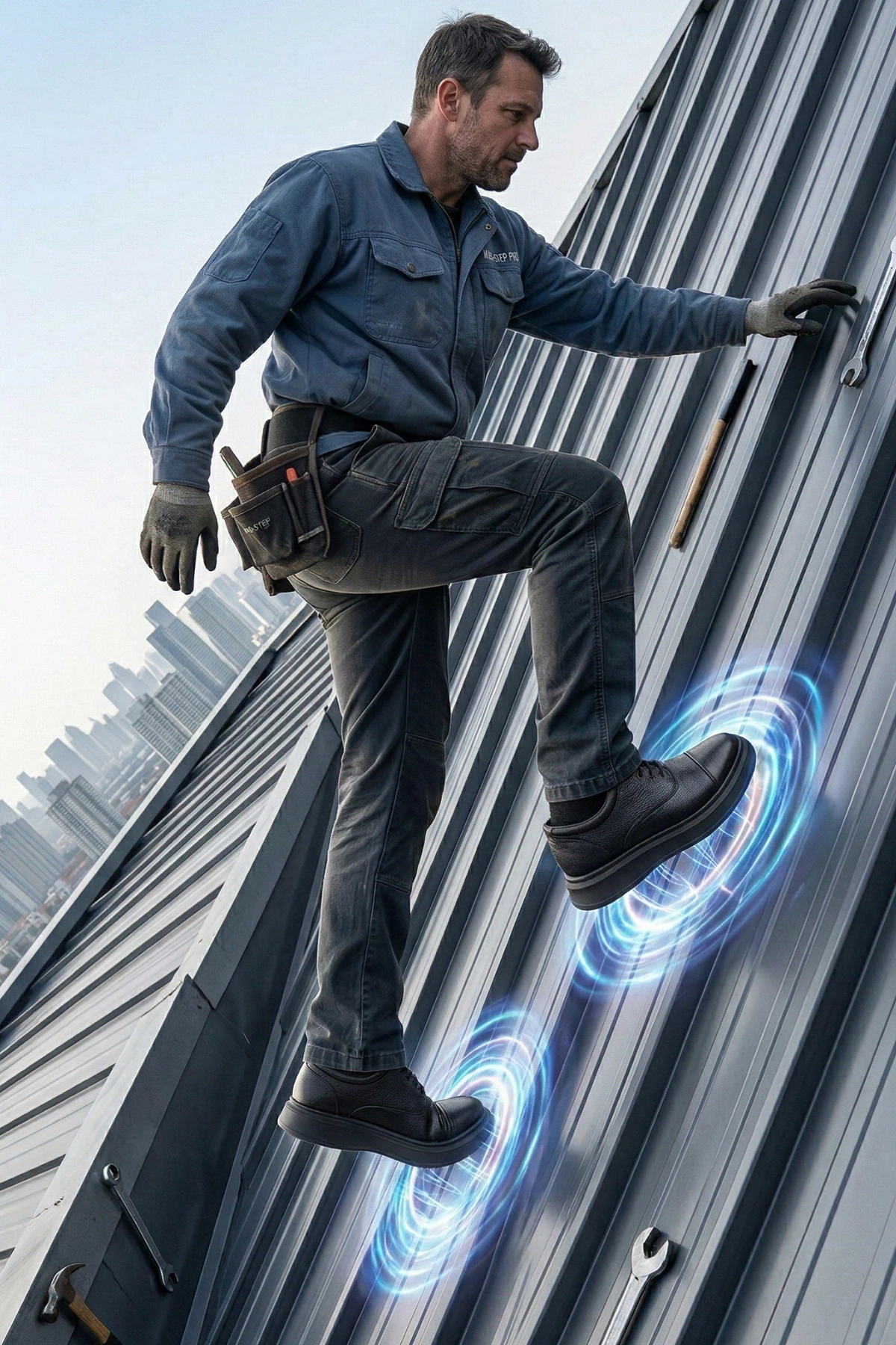 Bağcıklı Düz Mıknatıs Tabanlı Kaymaz İş Ayakkabısı - Koyu Siyah