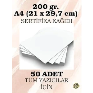 200 gr. A4 (21 x 29,7 cm) Sertifika Kağıdı, 50 Adet