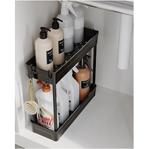 ATA HOME Rafata Çok Amaçlı 2 Katlı Evye Altı Düzenleyicisi Askılı Banyo Düzenleyici Kaydırmaz Tabanlı