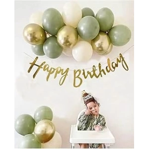 Bkmc 7 Küf Yeşili 3 Krom Gold 3 Kum Rengi Pastel Balon Gold Happy Birthday Banner Mini Zincir Balon Seti Çok Renkli bmcNM127