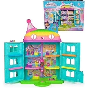 Gabbys Dollhouse, 15 parça Purrfect Party oyuncak bebek evi oyun seti, gökkuşağı görünümlü, 60 cmden büyük, Gabby figürlü, mobilya ve ses efektli, 3 yaş ve üzeri