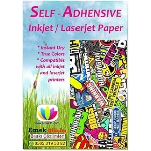 Inkjet Ve Laser Uyumlu Sticker Güçlü Yapışkanlı A4 Etiket Kağıdı MAT YÜZEYLİ 120gsm (20 yaprak)