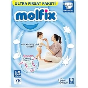 Molfix Bebek Bezi 3D Junior 5 Beden Aylık Paket 78 Adet, Beyaz