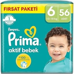 Prima Bebek Bezi Aktif Bebek 6 Beden 56 Adet Ekstra Large Mega Fırsat Paketi